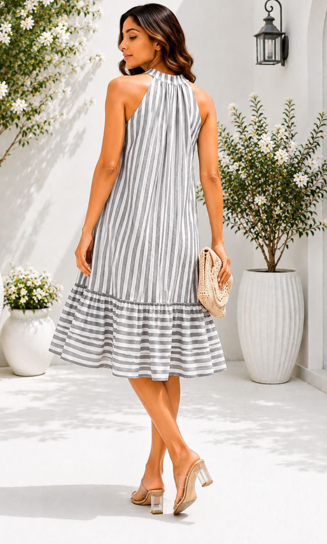 Grey Seaside Striped Dress