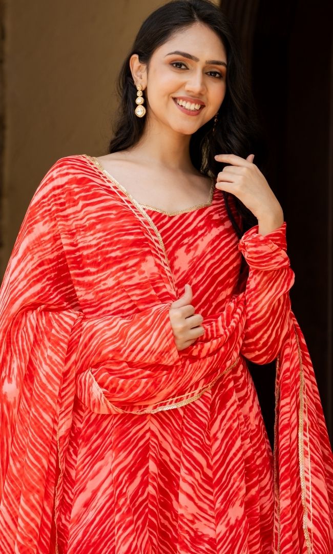 Leheriya Maroon Anarkali Set