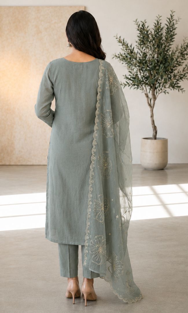 Sage Green Chanderi Suit Set