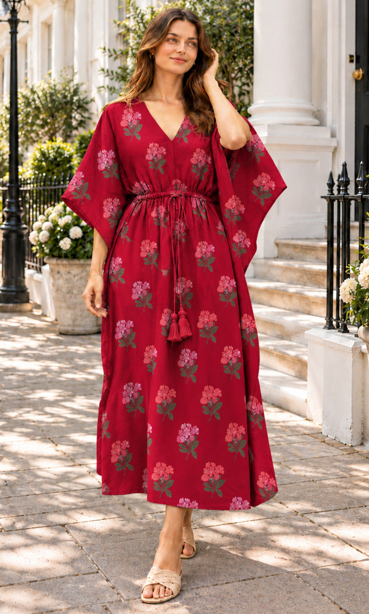 Crimson Rose Floral Kaftan