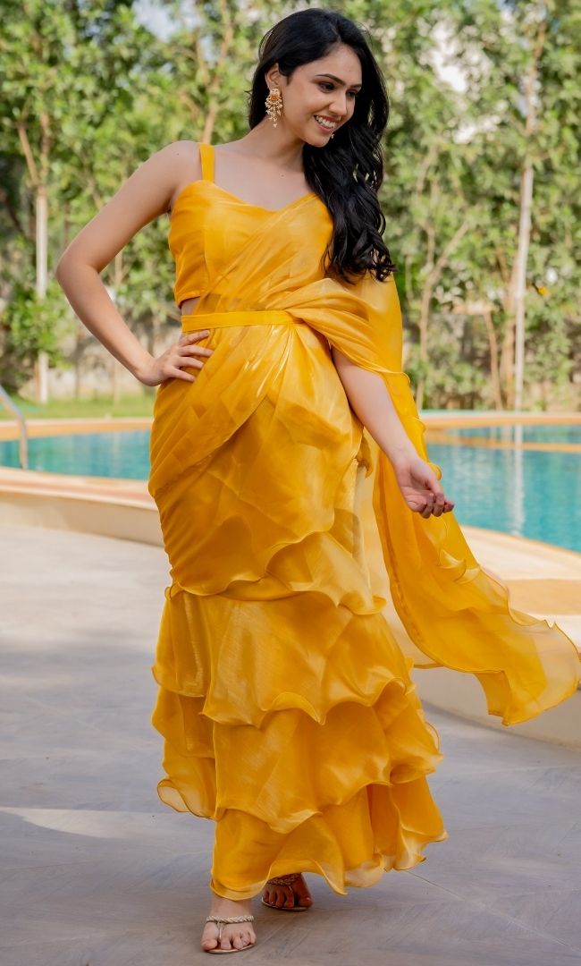 Perry Yellow Ruffle Saree