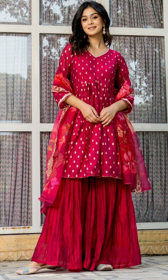 Rouge Pink Chanderi Sharara Set