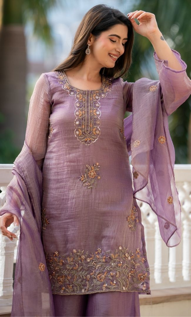 Aveline Purple Embrodiered Suit Set