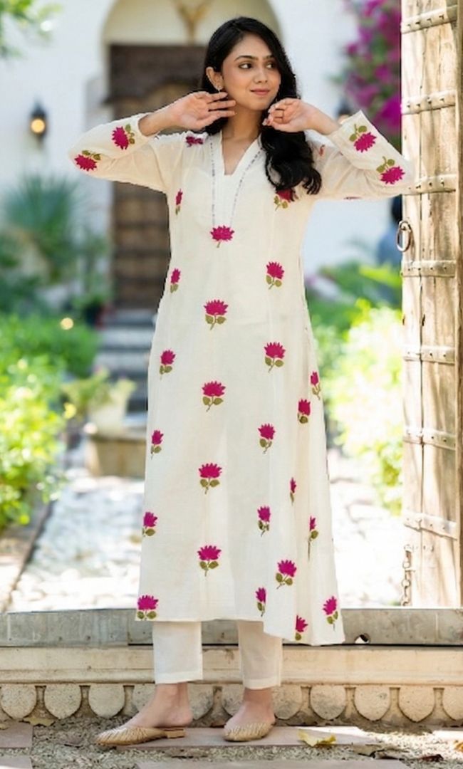 K-Vibe Pink Lotus Kurta Co ord Set