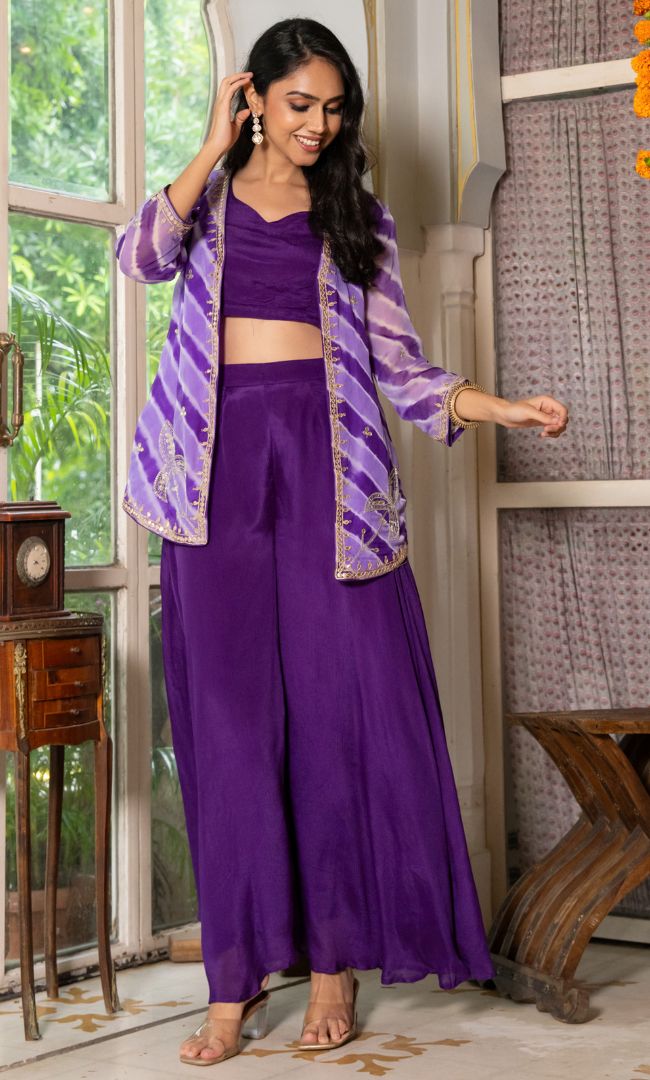 Purple Adaah Leheriya Set