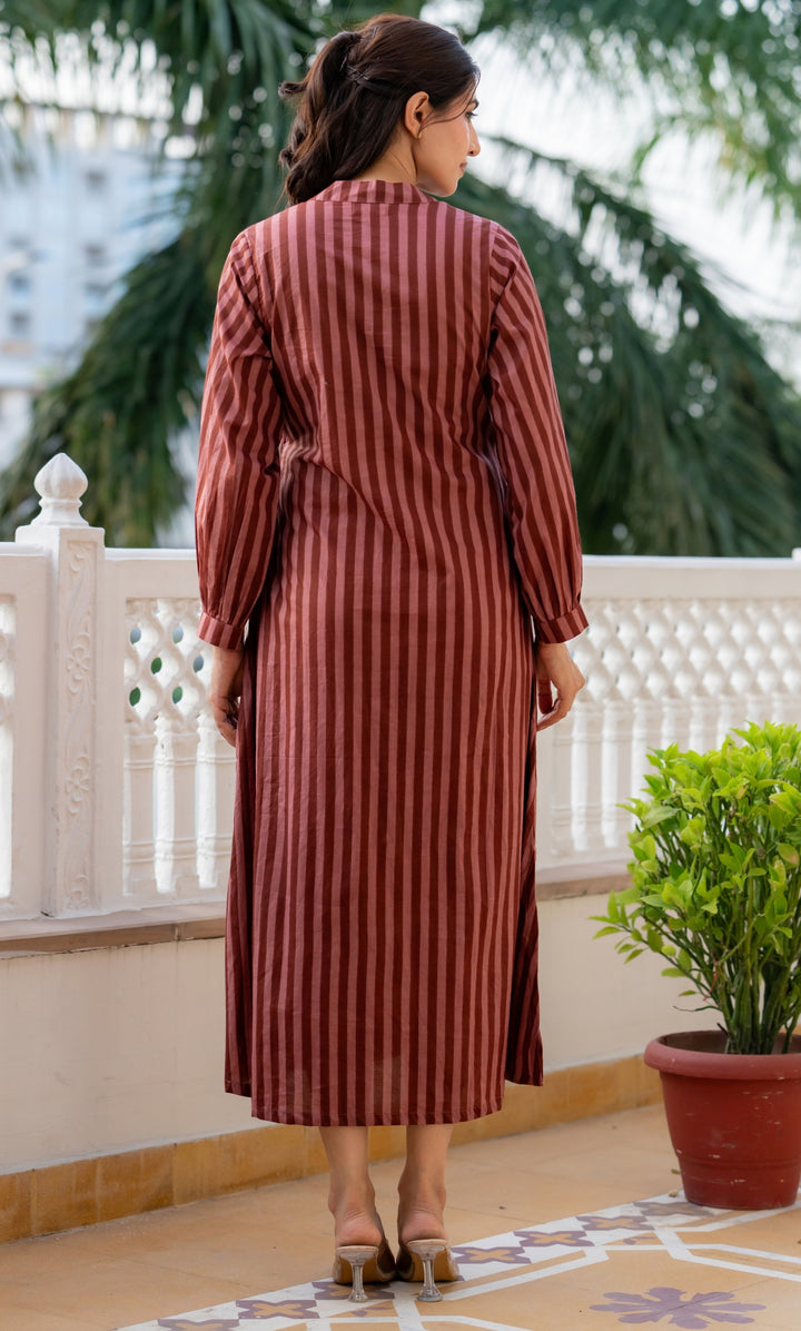 Brown Toffee Striped Dress