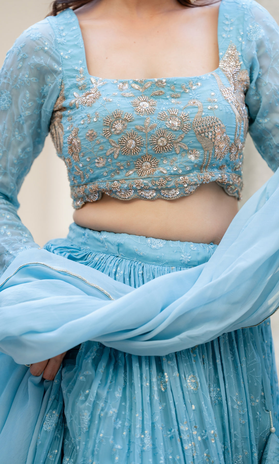 Aasmaani Blue Organza Lehenga Set