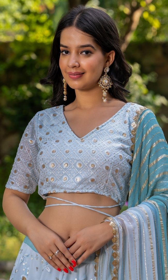 Ocean Blue Embellished Lehenga Set