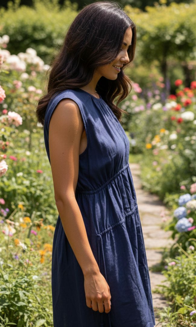 Navy Linen Mini Dress