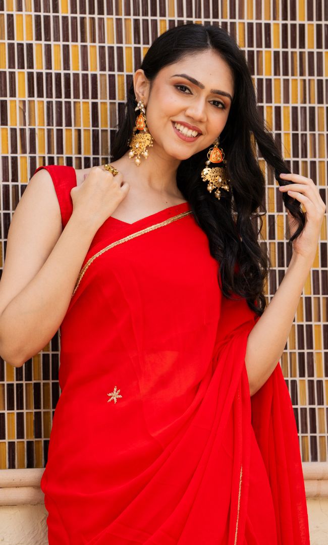 Scarlet Red Handwork Saree