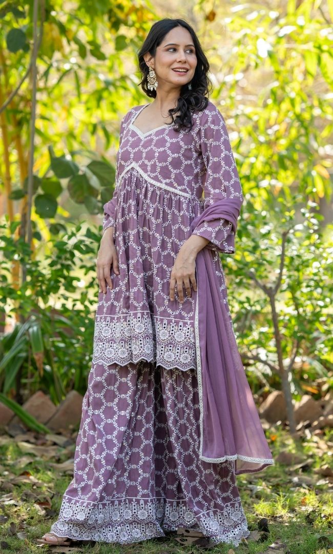 Mauve Chikankari Sharara Set