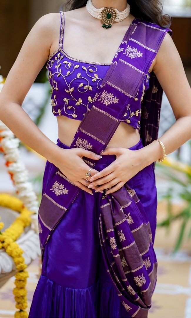Trisha Purple Pre-Draped Saree