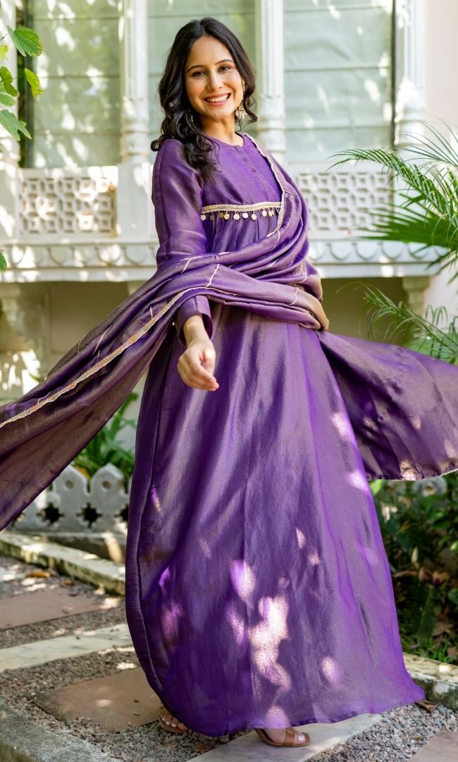 Metallica Purple Anarkali Set