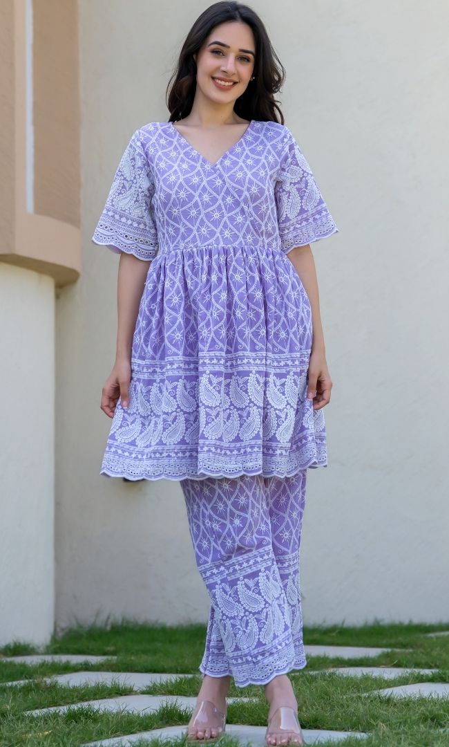 Lilac Chikankari Top With Pant