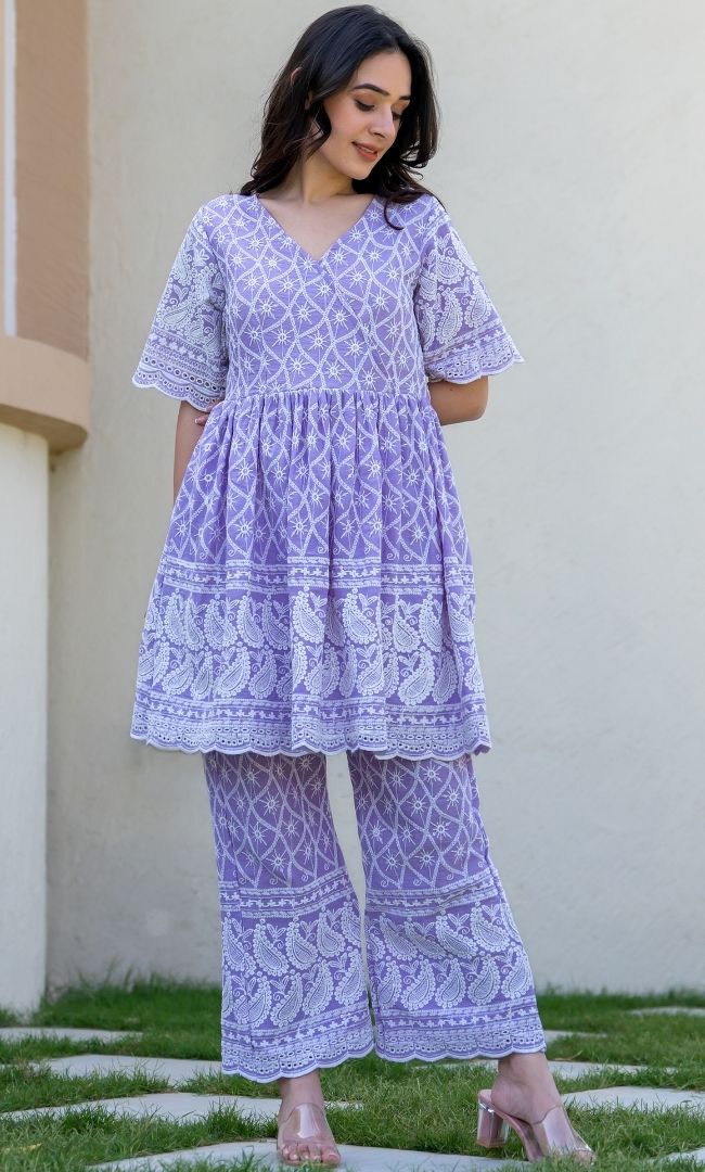 Lilac Chikankari Top With Pant