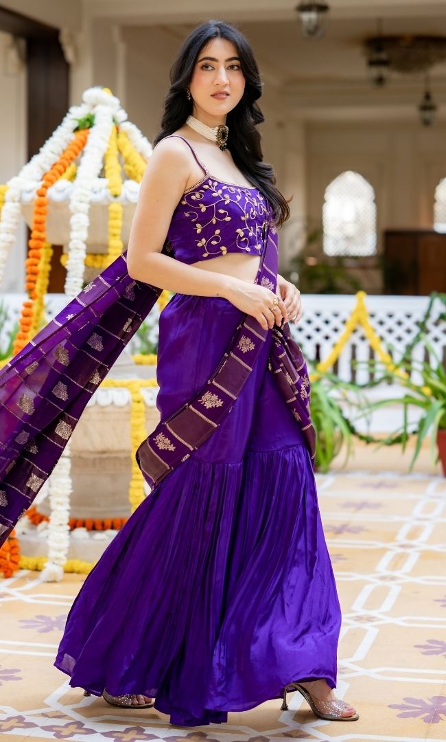 Trisha Purple Pre-Draped Saree