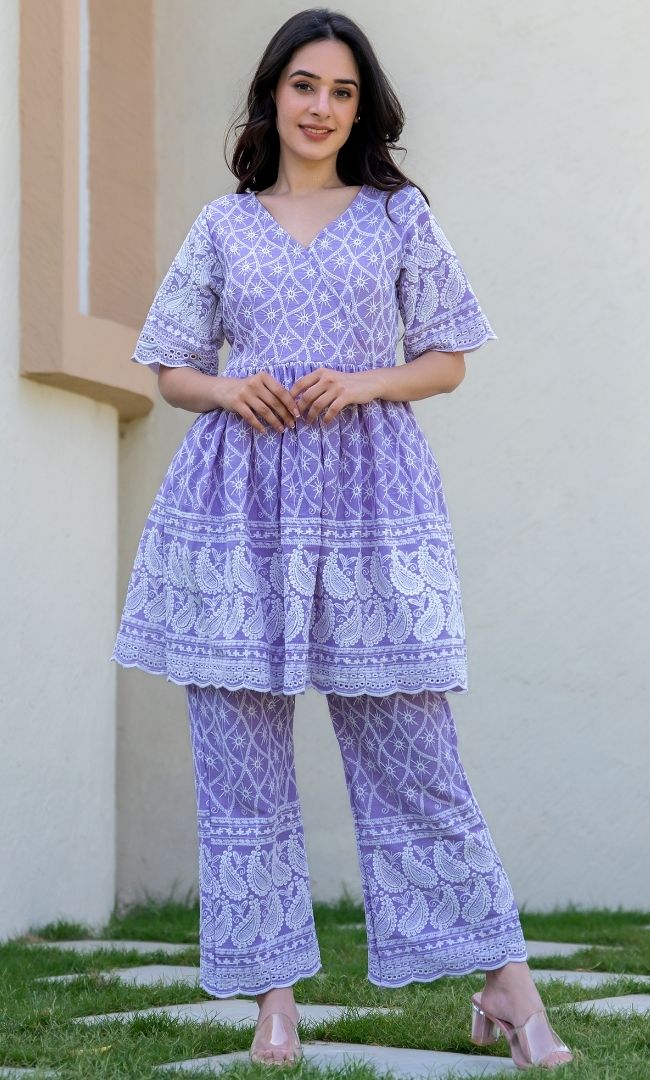 Lilac Chikankari Top With Pant