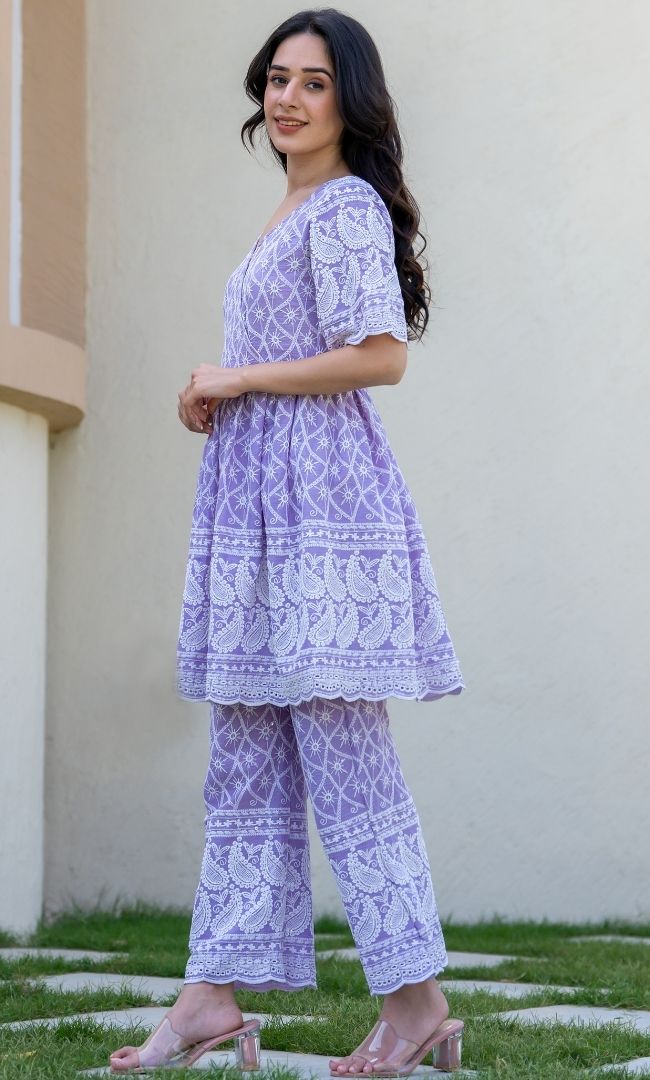 Lilac Chikankari Top With Pant