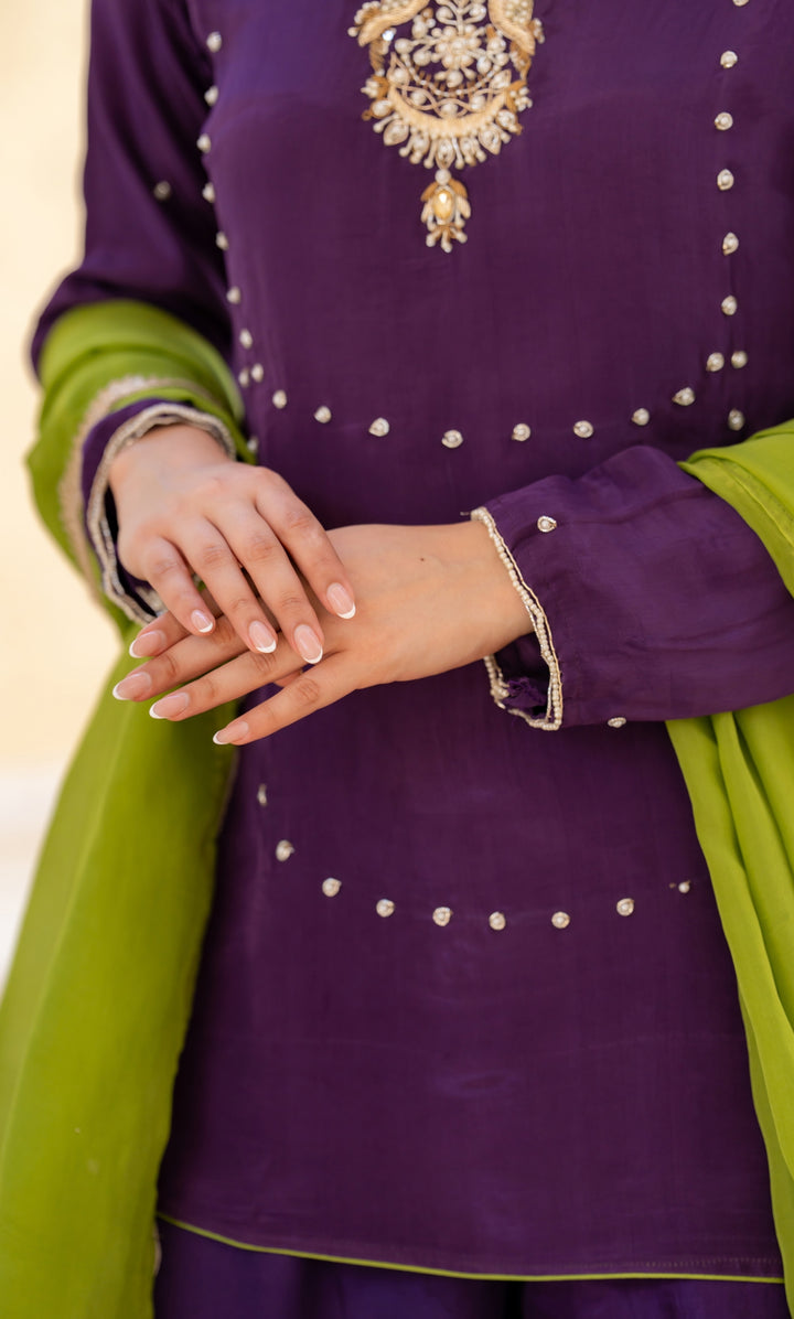 Jamni Purple Embroidered Suit Set