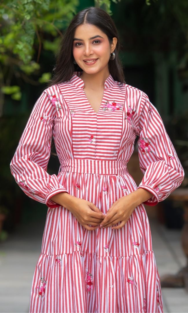 Scarlet Red Striped Dress