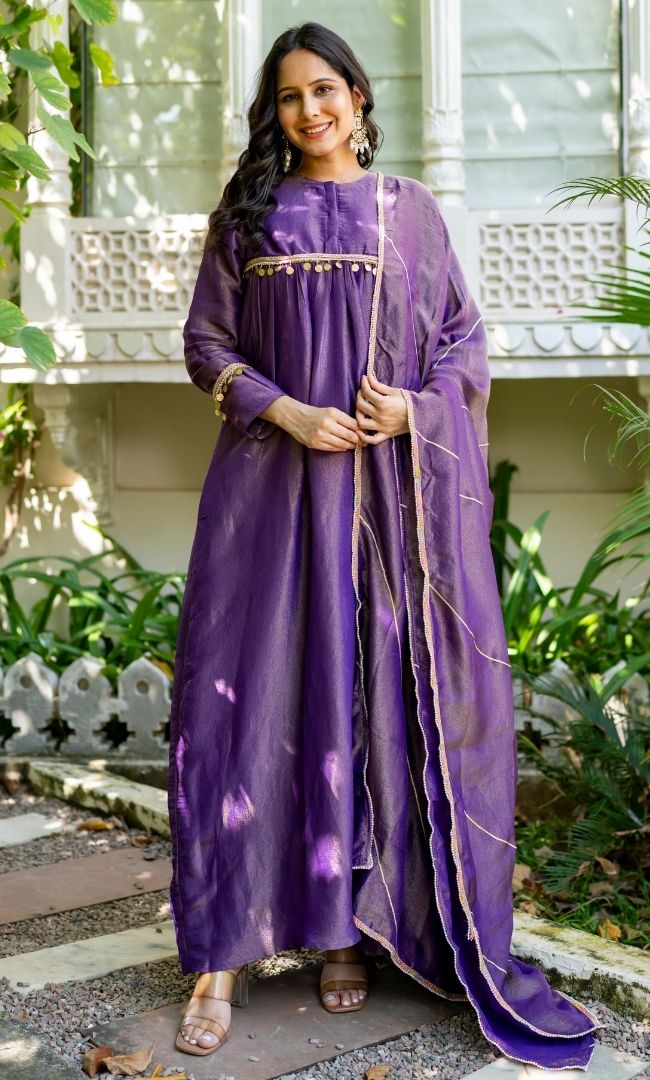Metallica Purple Anarkali Set