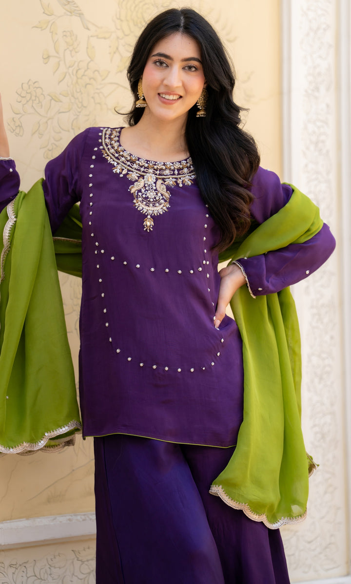 Jamni Purple Embroidered Suit Set