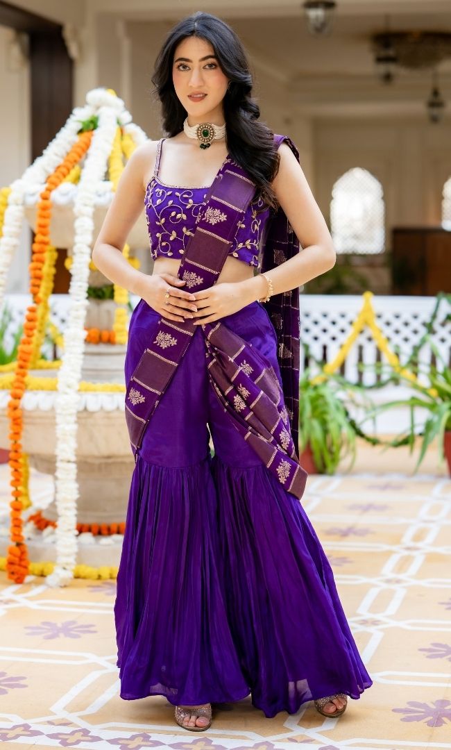 Trisha Purple Pre-Draped Saree