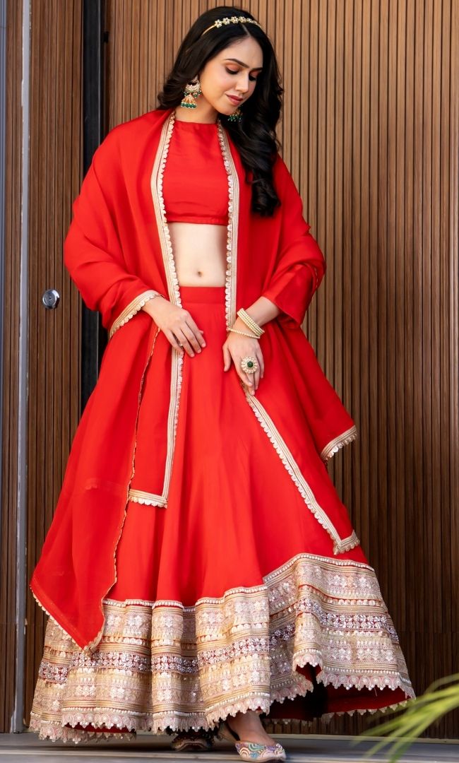 Rajwadi Red Lehenga Set
