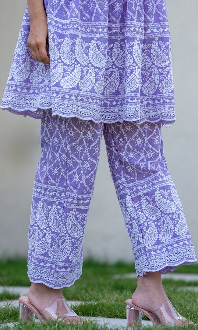 Lilac Chikankari Top With Pant