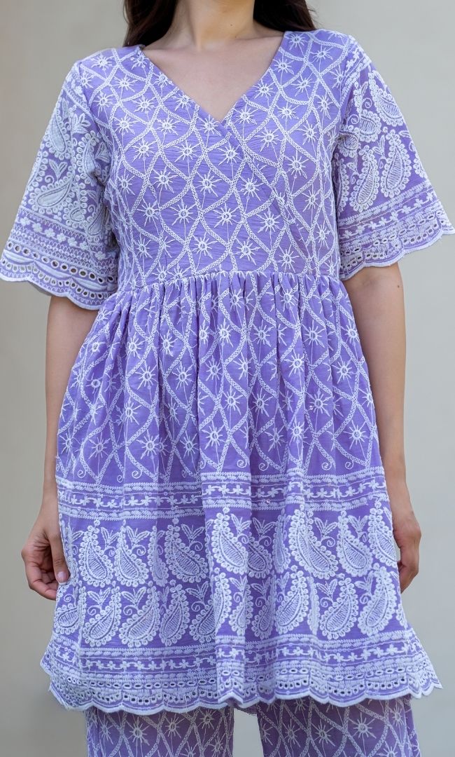Lilac Chikankari Top With Pant