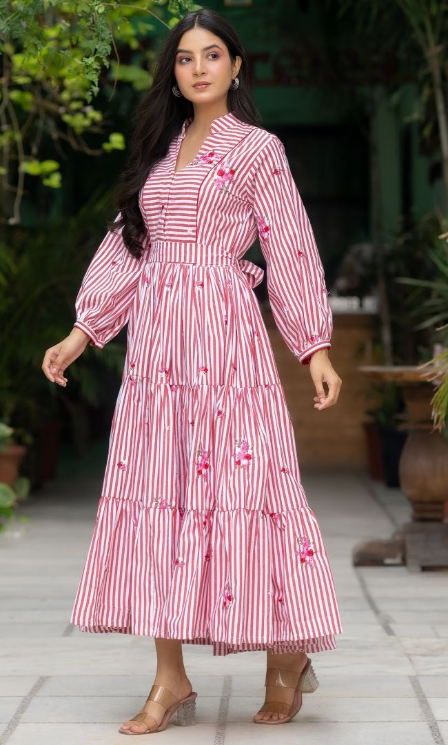 Scarlet Red Striped Dress