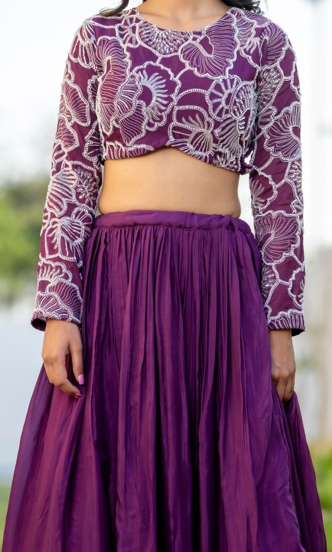 Saeed Burgundy Beads Skirt Set