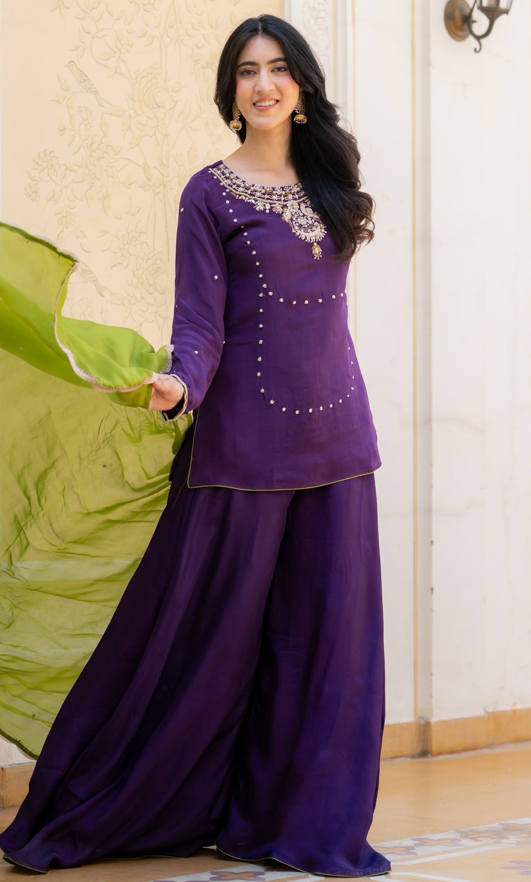 Jamni Purple Embroidered Suit Set