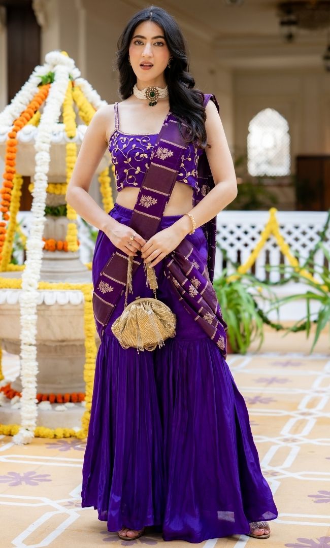 Trisha Purple Pre-Draped Saree