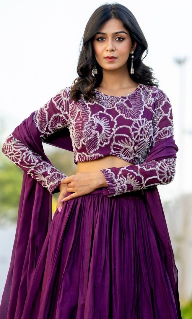 Saeed Burgundy Beads Skirt Set