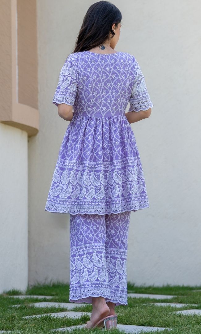 Lilac Chikankari Top With Pant