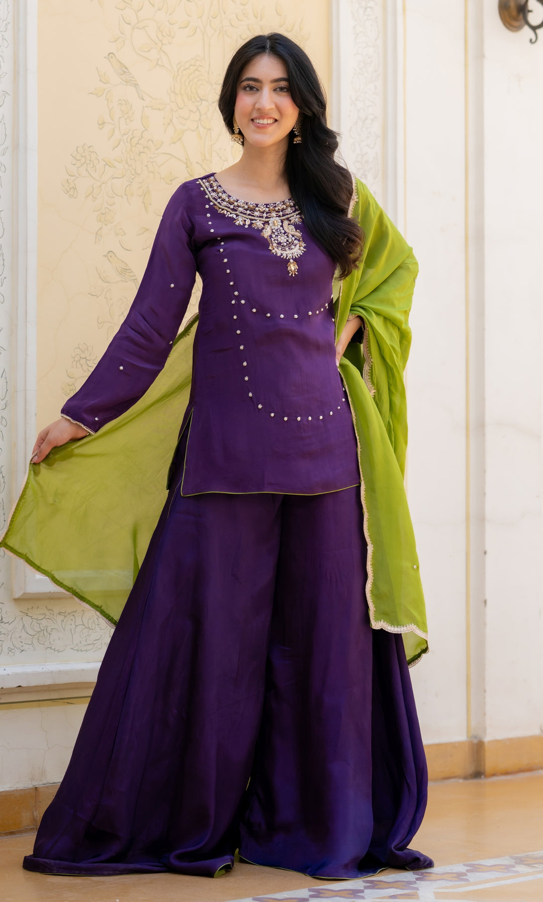 Jamni Purple Embroidered Suit Set