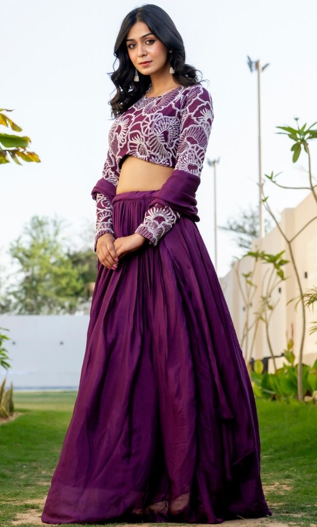 Saeed Burgundy Beads Skirt Set