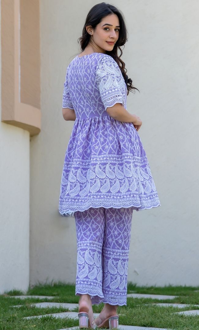 Lilac Chikankari Top With Pant