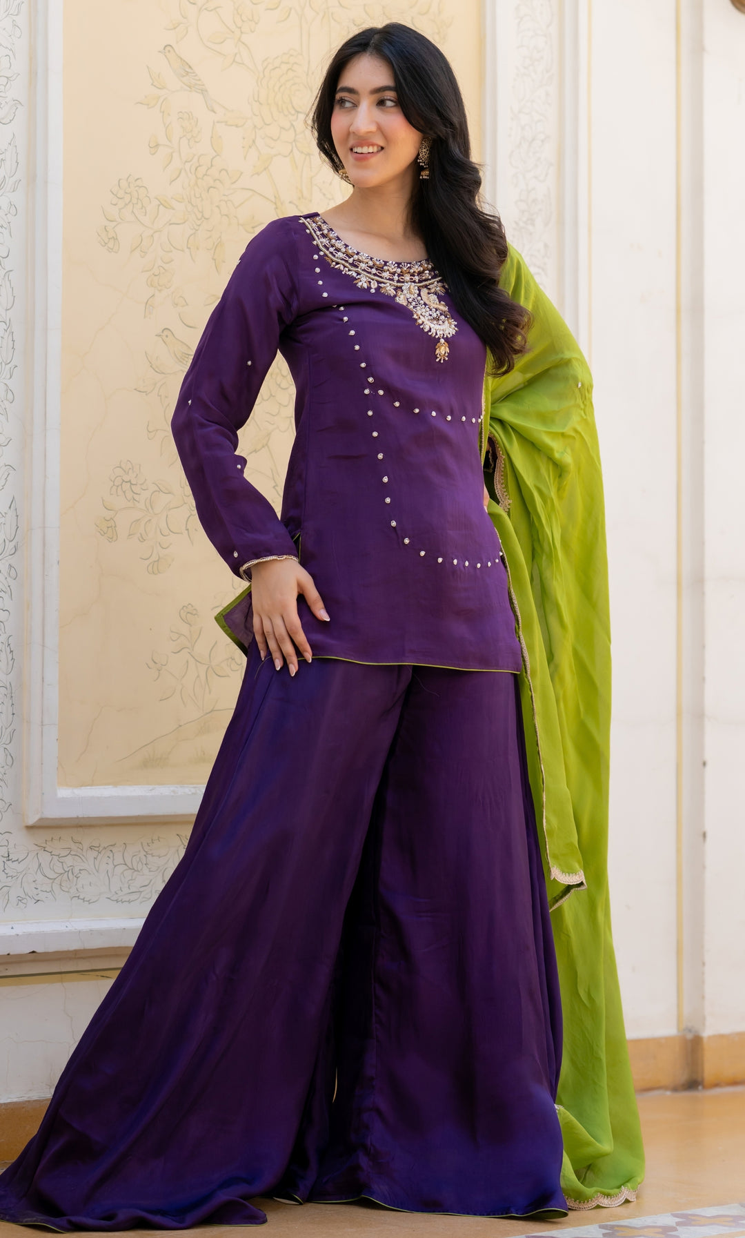 Jamni Purple Embroidered Suit Set