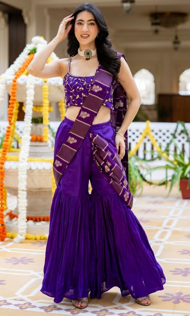 Trisha Purple Pre-Draped Saree
