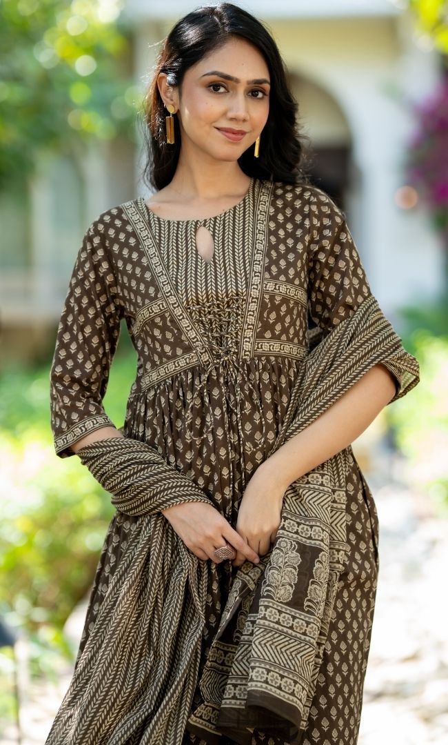 Booti Curl Anarkali Set