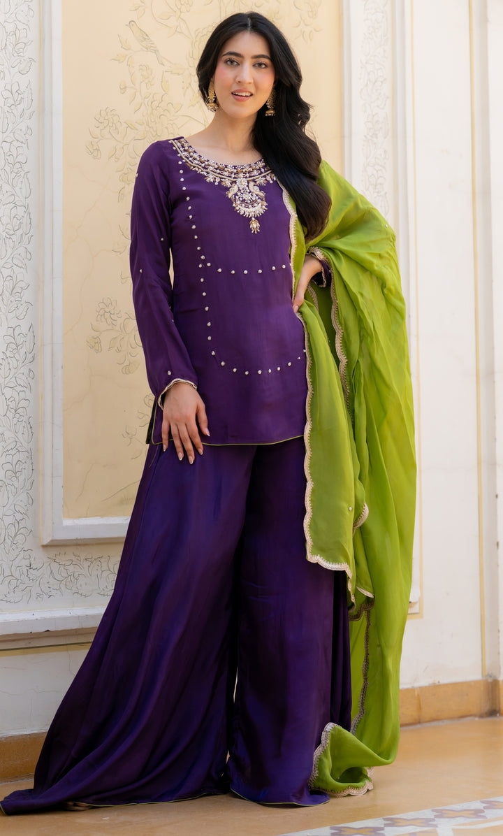 Jamni Purple Embroidered Suit Set