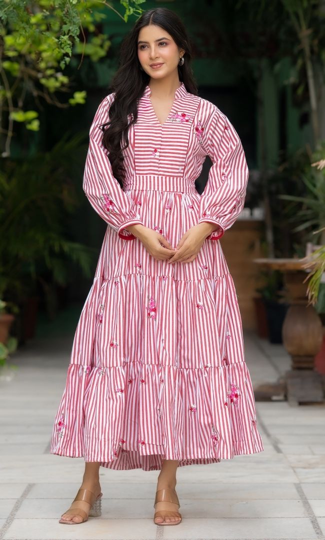 Scarlet Red Striped Dress