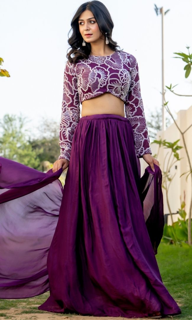 Saeed Burgundy Beads Skirt Set