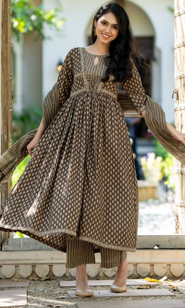 Booti Curl Anarkali Set