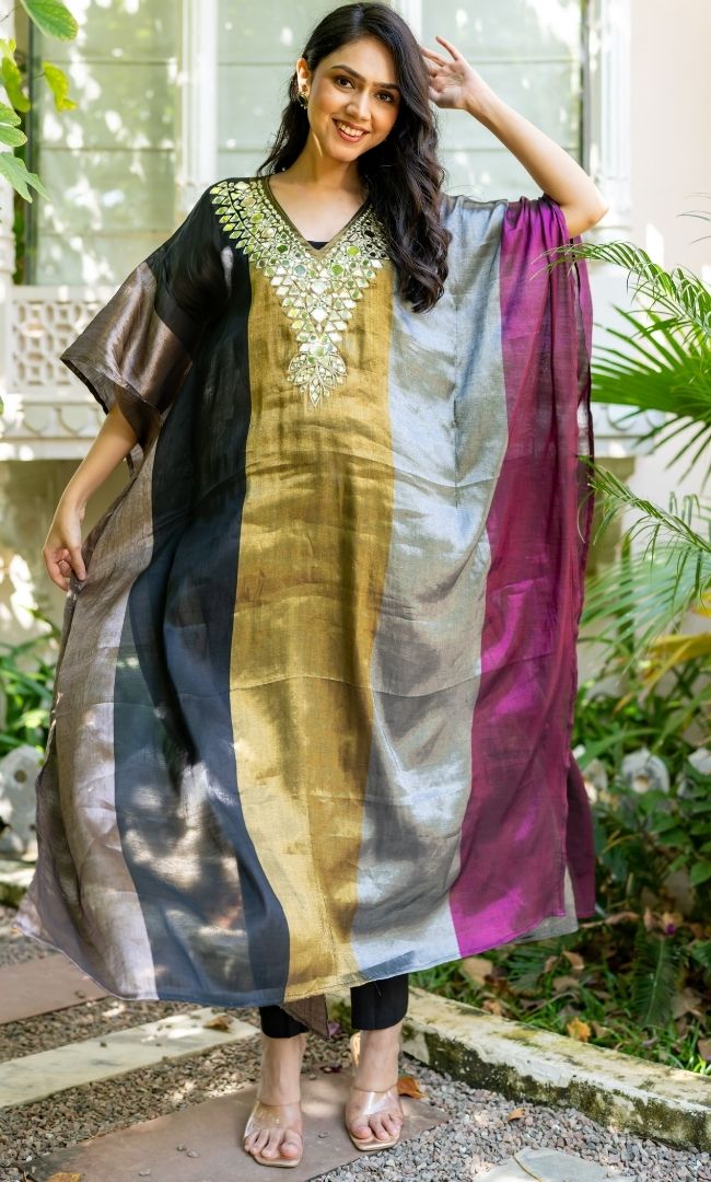 Zariya Sheen Black Kaftan Set