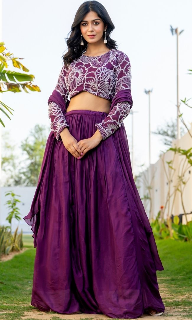 Saeed Burgundy Beads Skirt Set