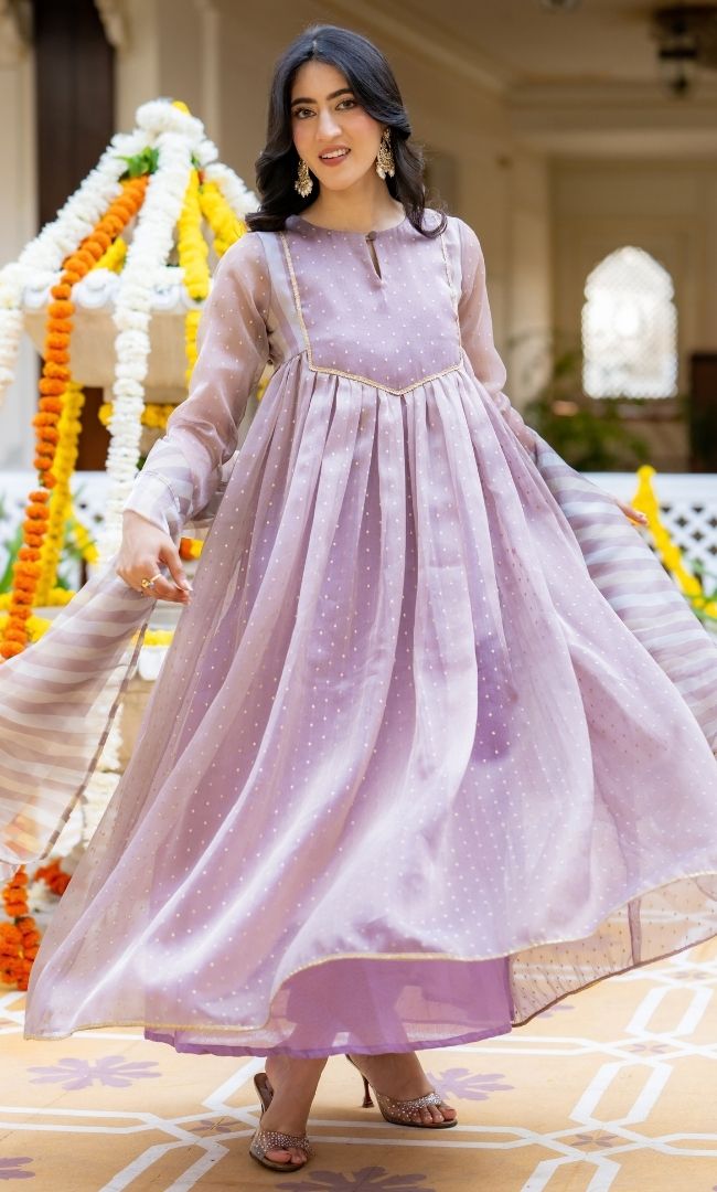Sarang Lavender Anarkali Set