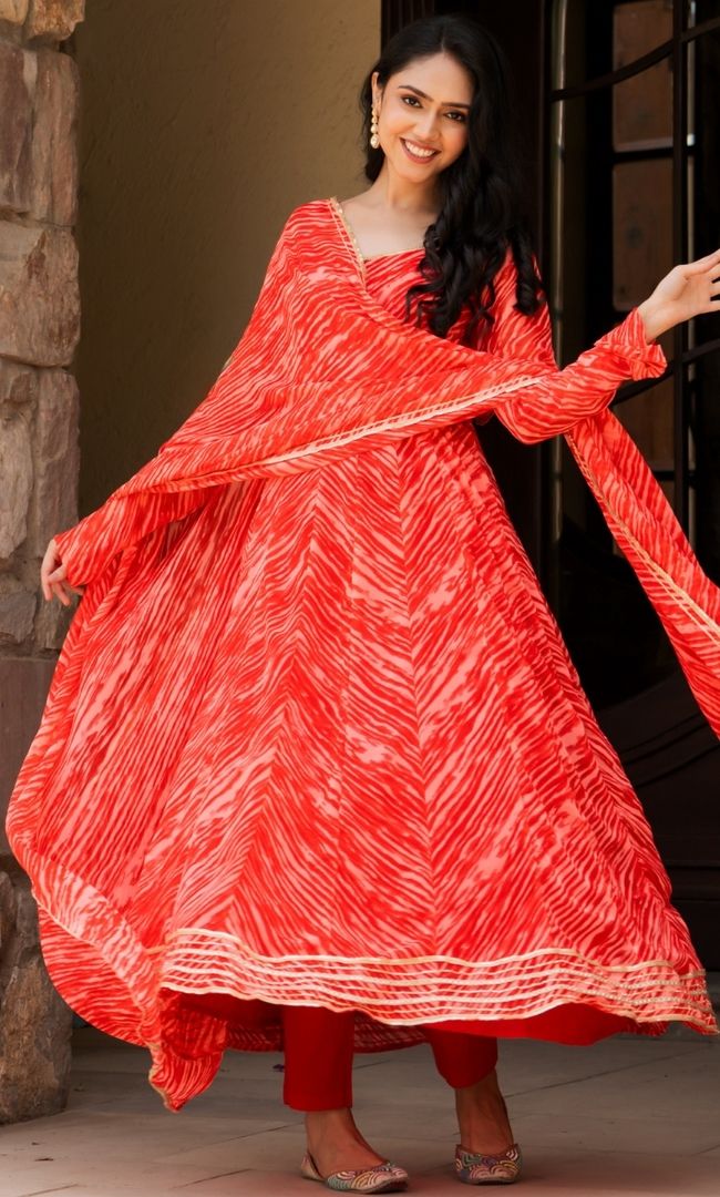 Leheriya Maroon Anarkali Set